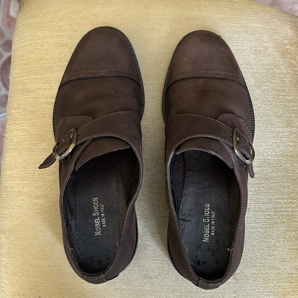 Nobel Shoes Men's Brown Leather Monk Strap Shoe EU 43 US 9.5-10